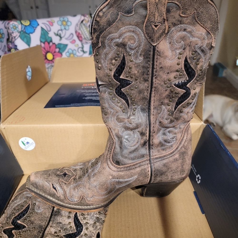 Womens Leather 2 tone boots with bling